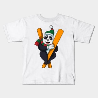 Panda as Skier with Ski Scarf & Bobble hat Kids T-Shirt